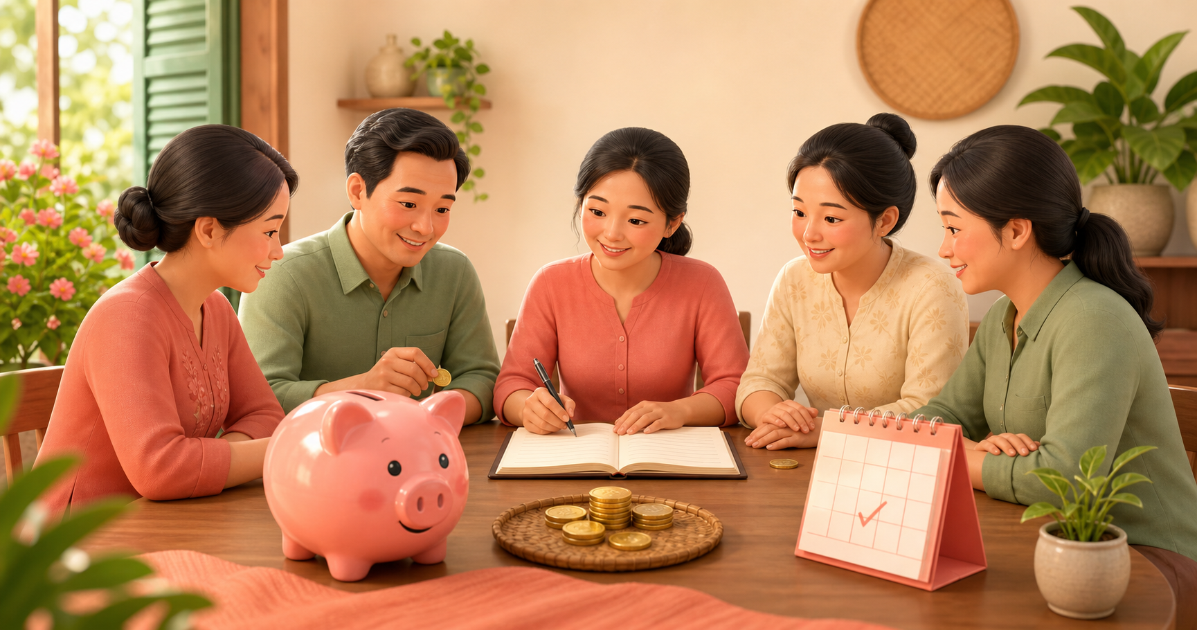 Nhóm thành viên cùng ghi nhận góp tiền định kỳ cho dây Hụi Heo