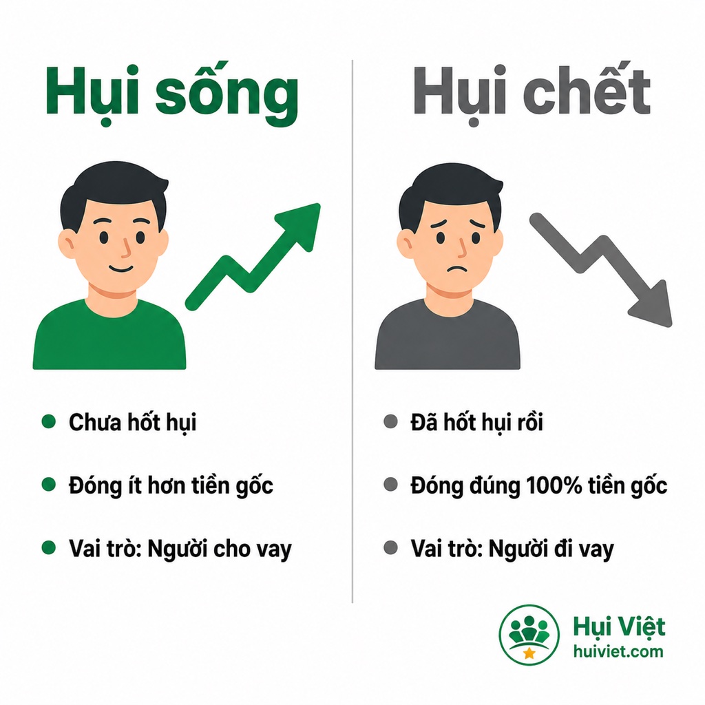 So sánh hụi sống và hụi chết — phân biệt dễ hiểu cho người mới chơi hụi